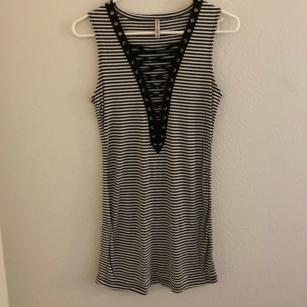 LF Emma and Sam lace up ribbed striped dress